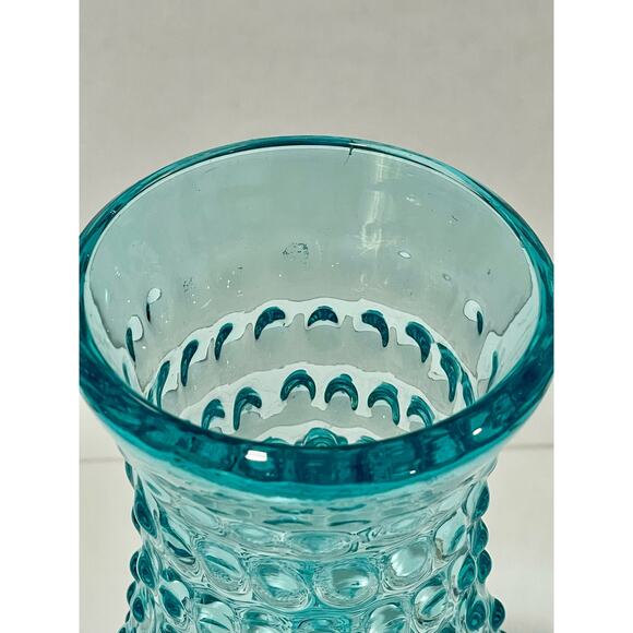 Vintage Handblown Hobnail Glass Aqua Blue Large 9.75" Tall Handled Pitcher - Picture 5 of 12